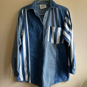 Women’s Vintage Blue and White Striped Denim Shirt